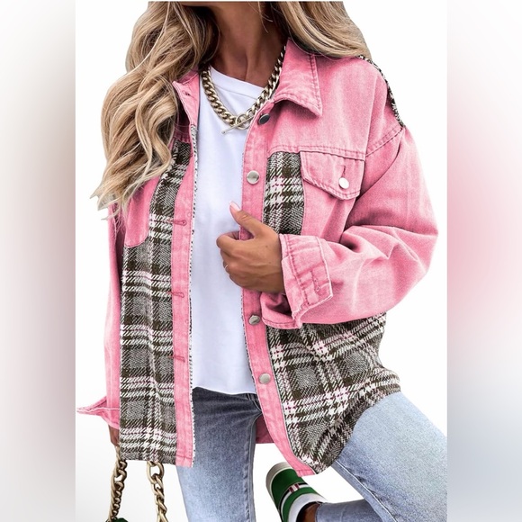 🆕Plaid Patchwork Denim Jacket - Picture 1 of 2
